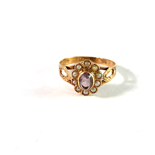 G Dahlgren, Sweden 1930s. 18k Gold Amethyst Seed Pearl Ring.