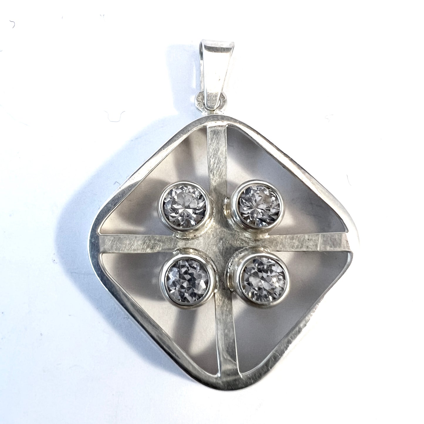 Kultasepat Salovaara, Finland c 1970s. Sterling Silver Rock Crystal Pendant.