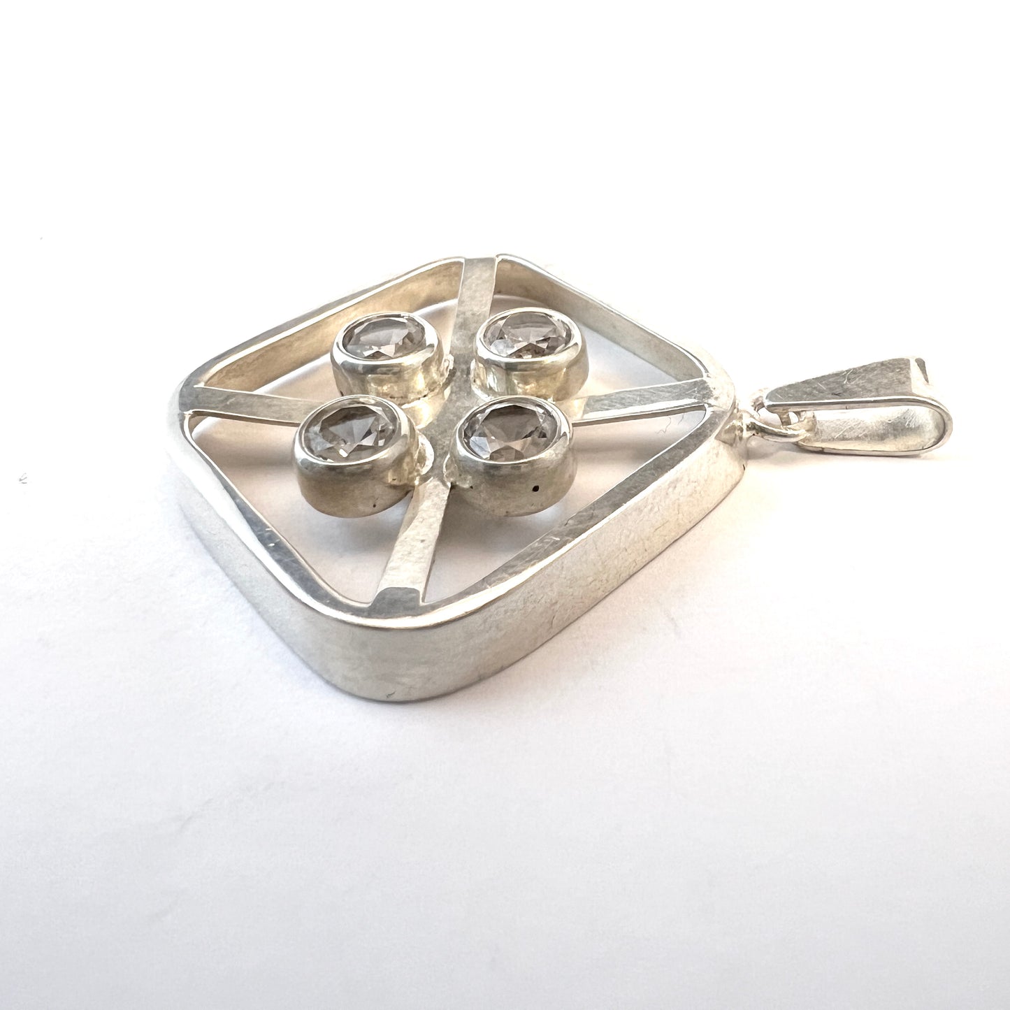 Kultasepat Salovaara, Finland c 1970s. Sterling Silver Rock Crystal Pendant.