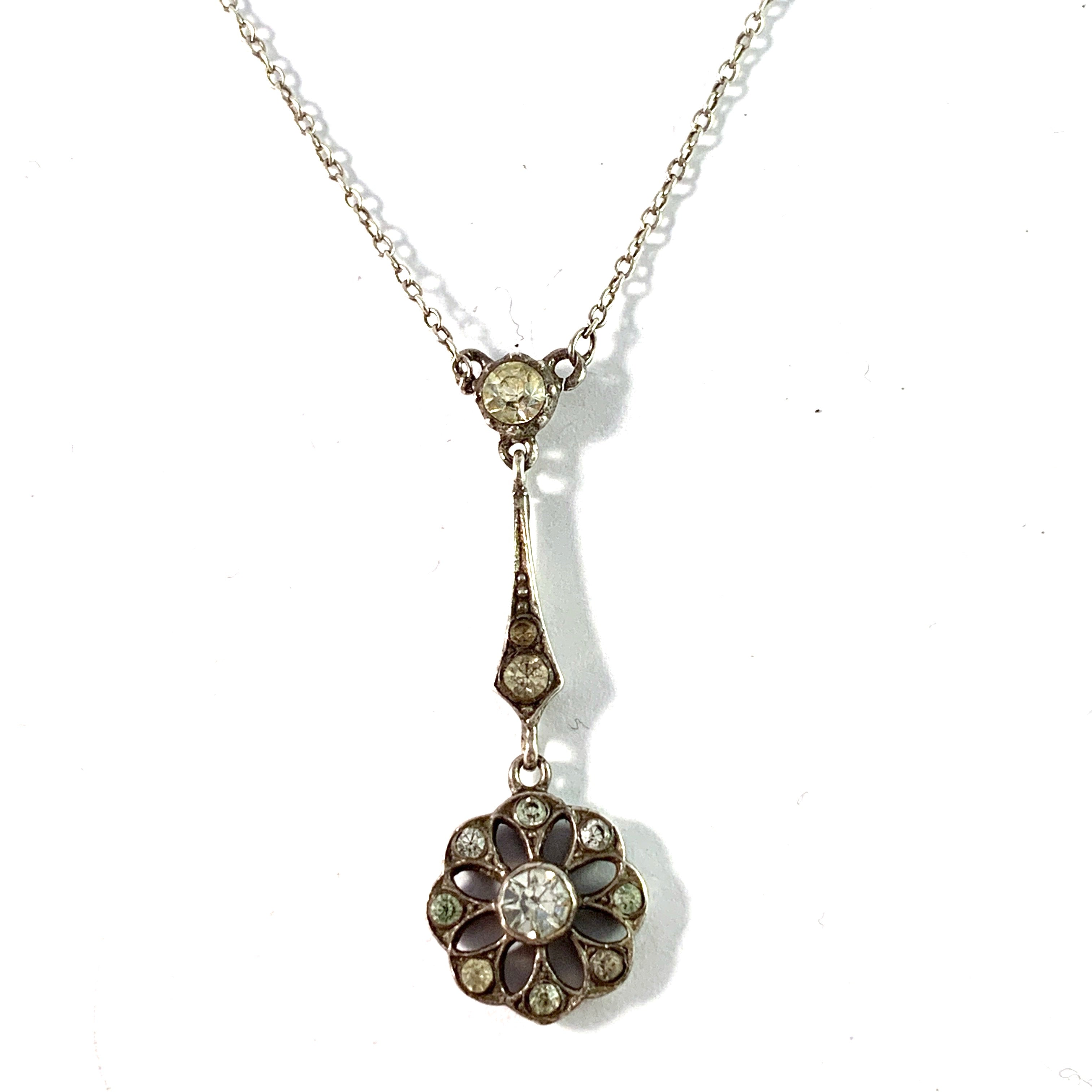 Bremer Silberwarenfabrik, Germany c 1920-30s. Solid 830 Silver Paste Stone Pendant Necklace.