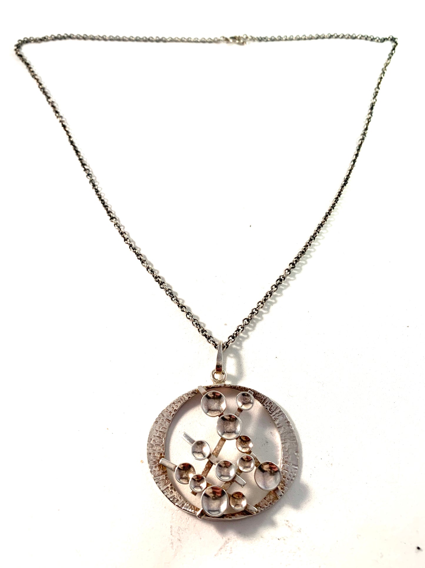 Claes E Giertta, Stockholm Vintage Sterling Silver Large Pendant Necklace. Signed