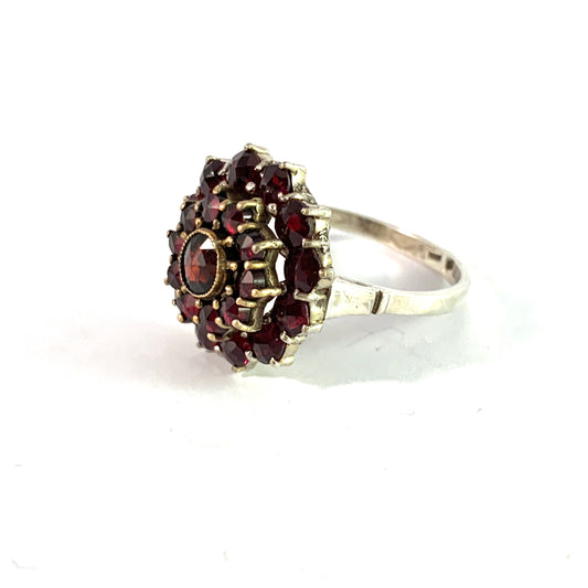 Vintage Mid Century Solid Silver Bohemian Garnet Cluster Ring.