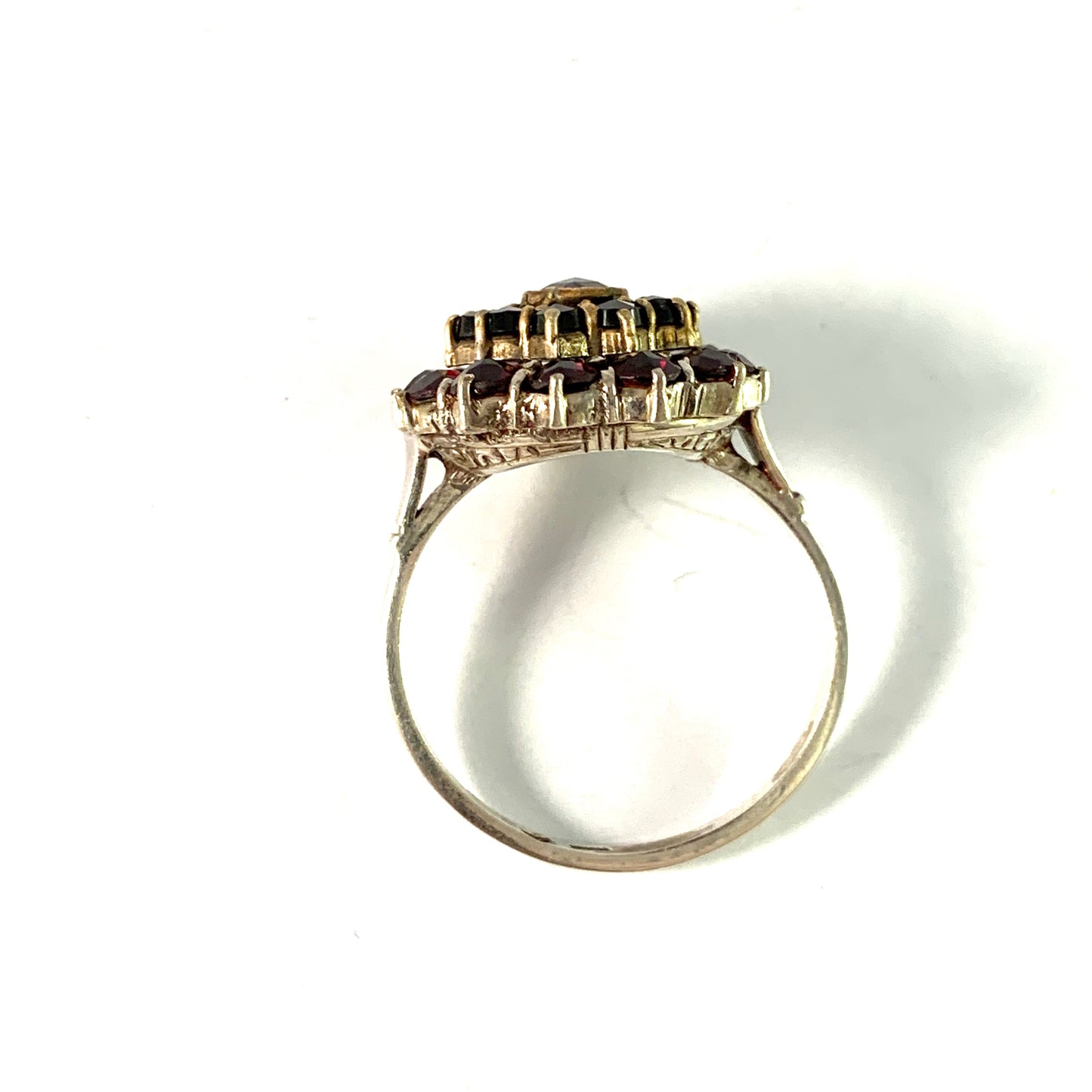 Vintage Mid Century Solid Silver Bohemian Garnet Cluster Ring.