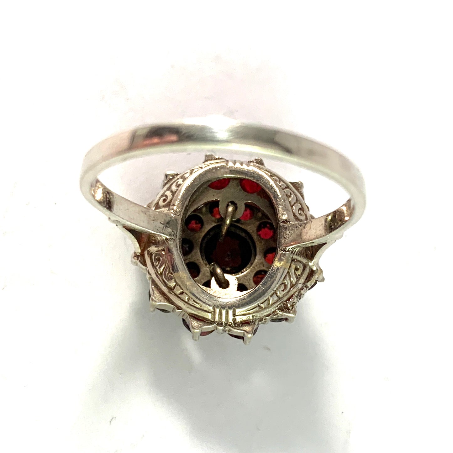 Vintage Mid Century Solid Silver Bohemian Garnet Cluster Ring.