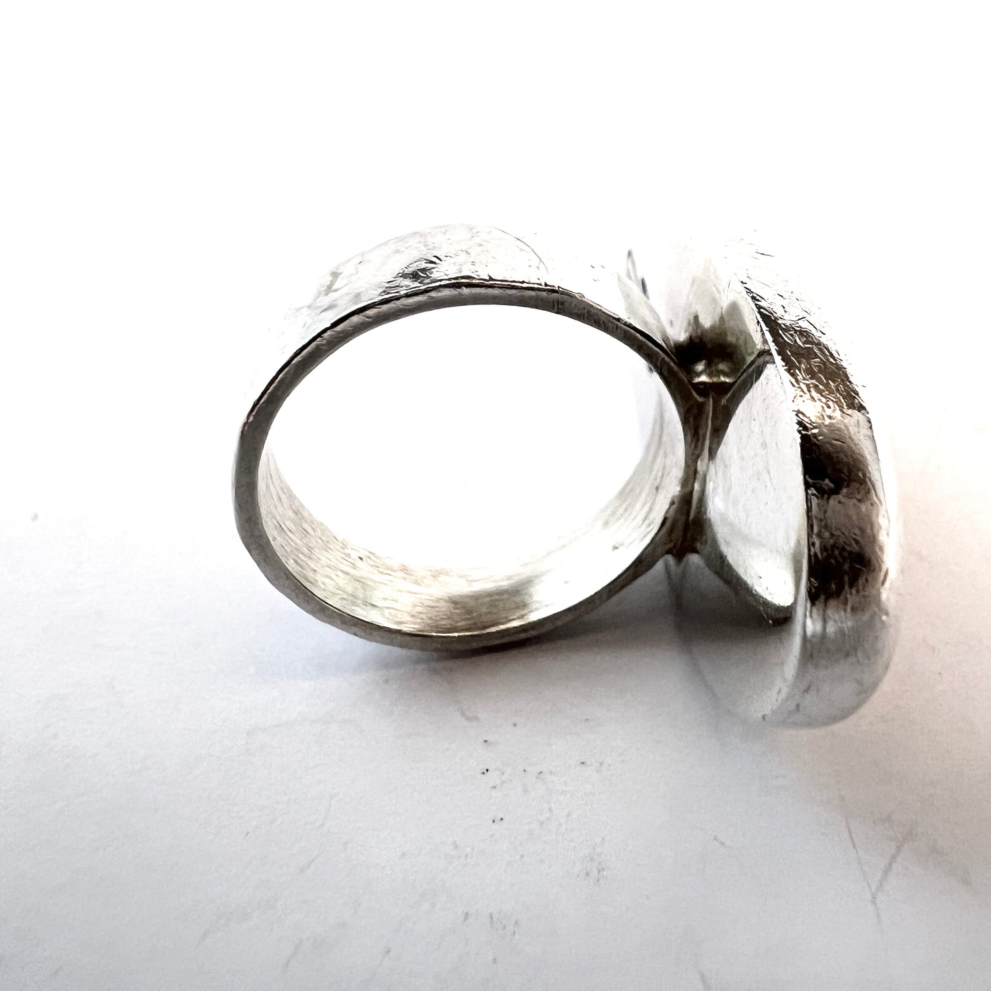 Scandinavia. Vintage Sterling Silver Local Hardstone Ring. Signed