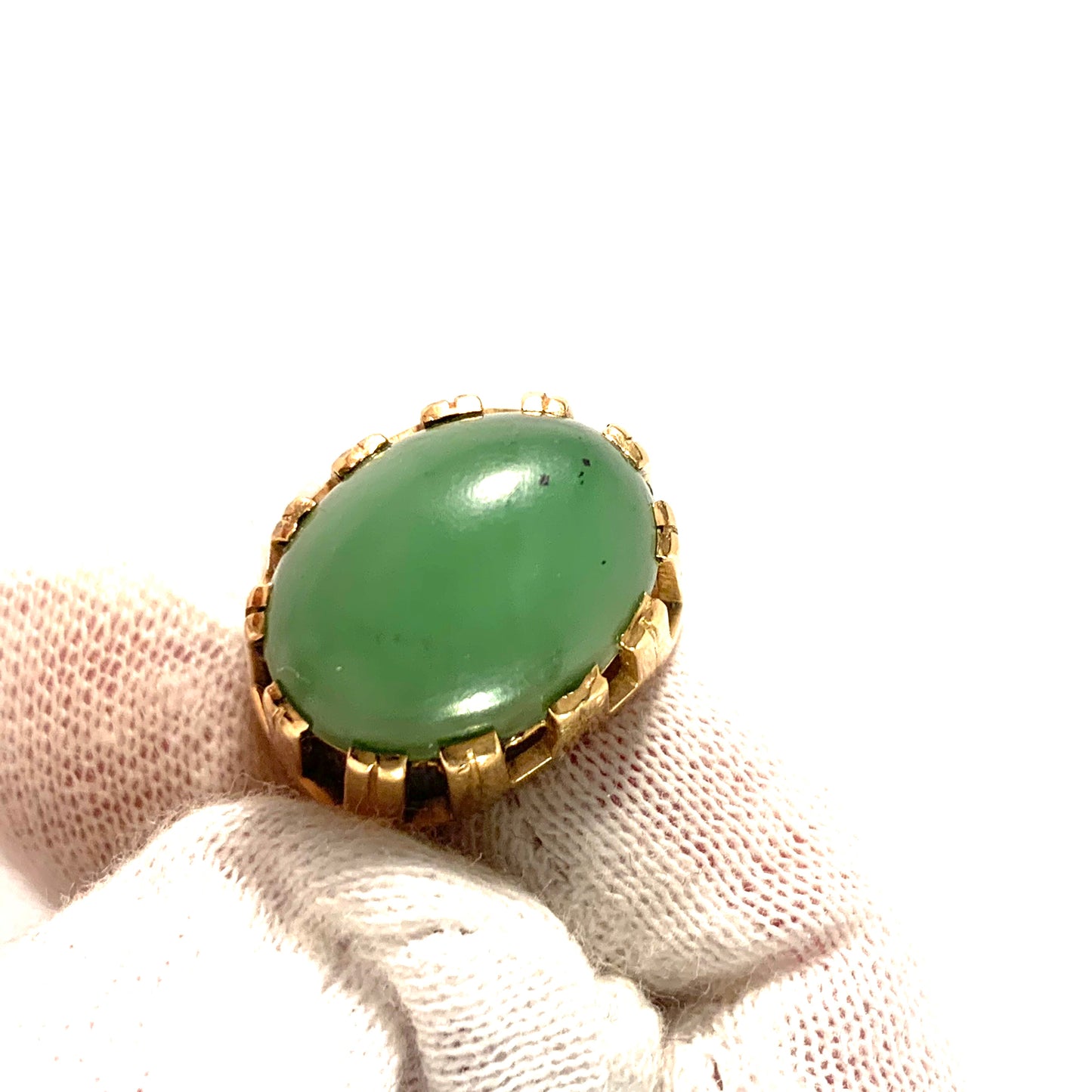 Ateljé Stigbert Stockholm 1972 Modernist 18k Gold Jade Ring. Signed.