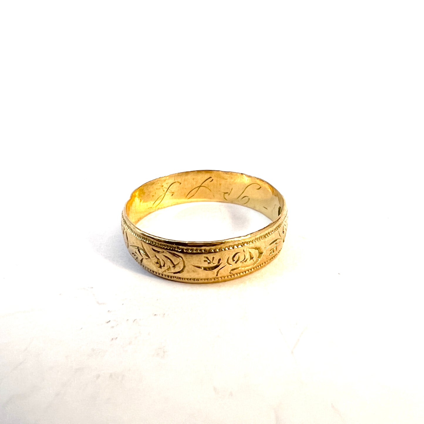 Sweden year 1893. Antique 18k Gold Wedding Band Ring.