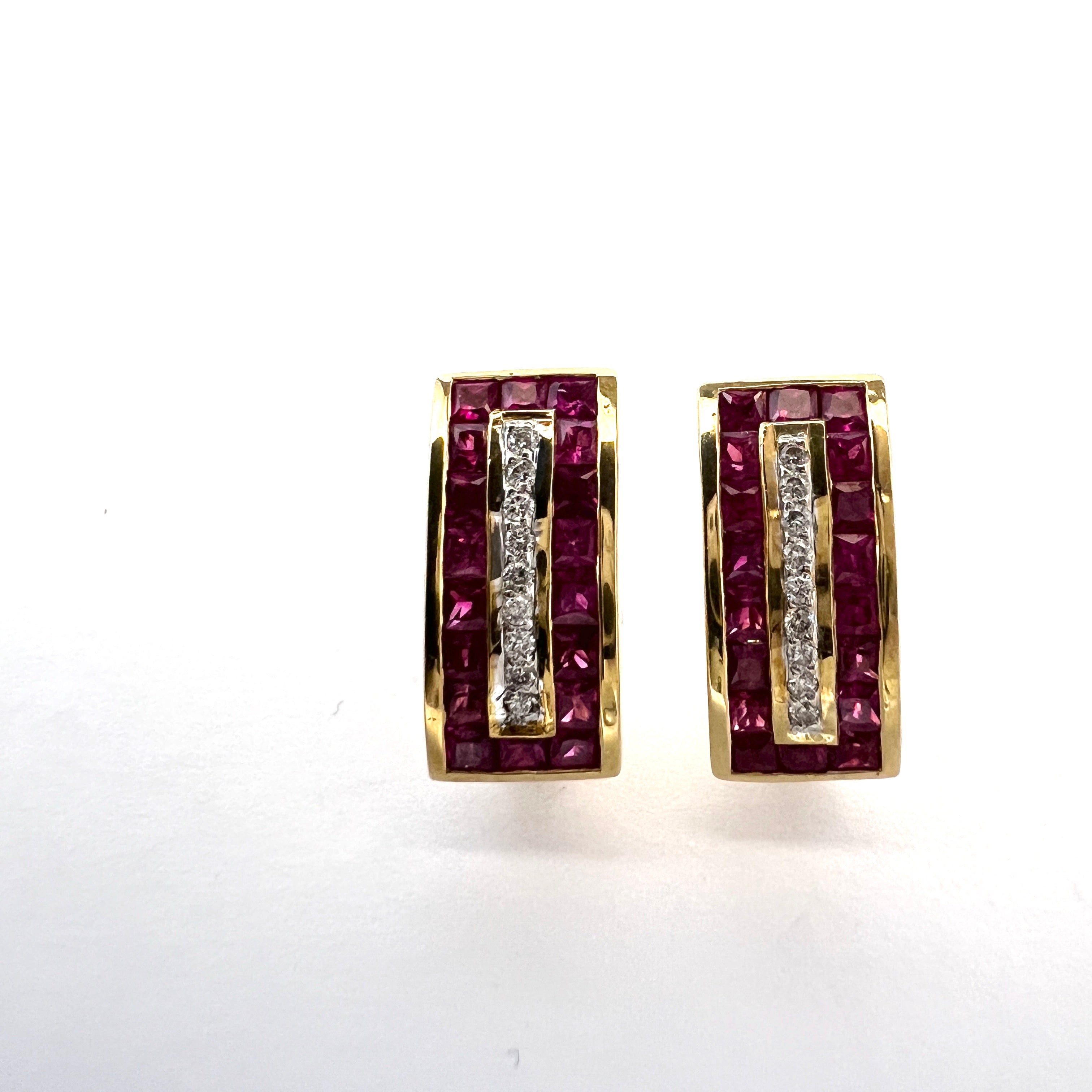 Vintage 18k Gold Diamond Ruby Earrings.