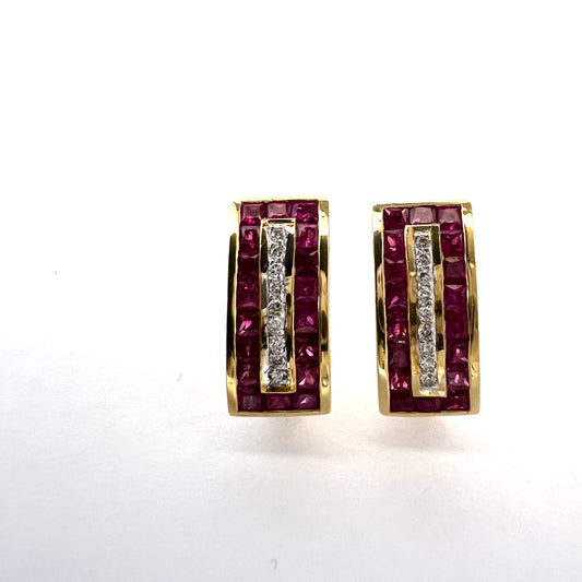 Vintage 18k Gold Diamond Ruby Earrings.