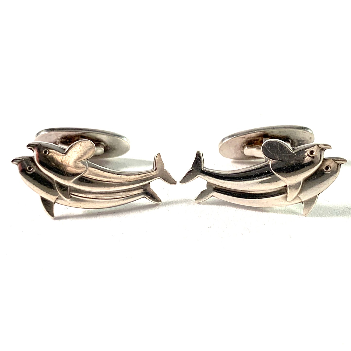 Georg Jensen Sterling Silver Dolphin Cufflinks. Design no 129 by Arno Malinowski