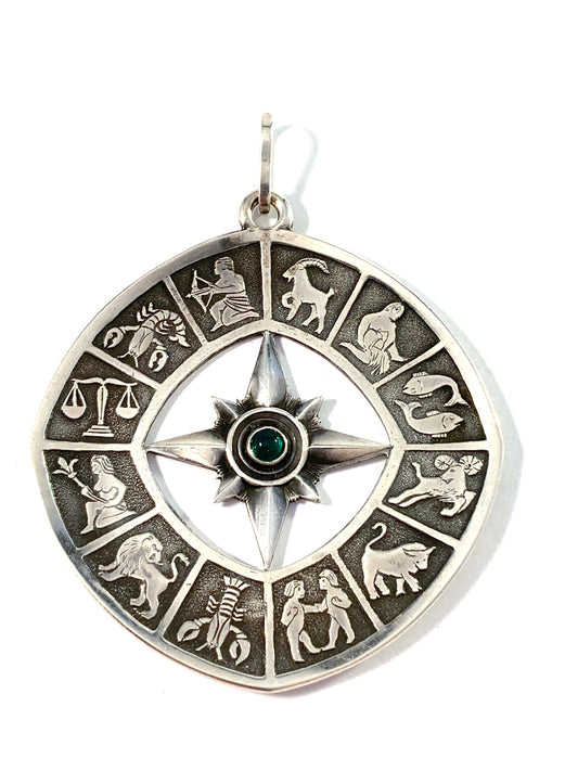 Alton, Sweden 1962 Vintage Sterling Silver Large Zodiac Pendant.