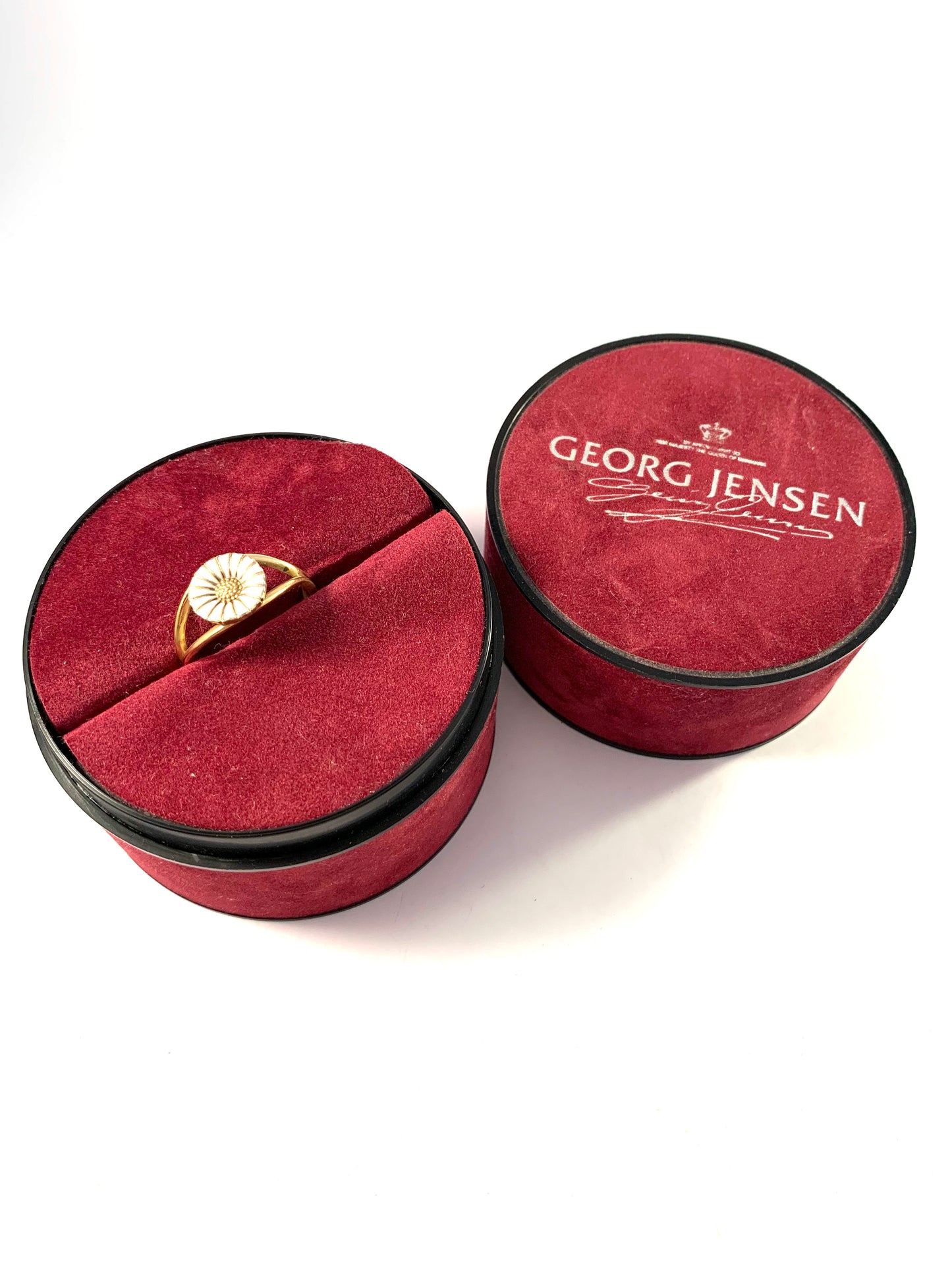 Georg Jensen, Denmark. Vintage Sterling Silver White Enamel Daisy Ring. Boxed