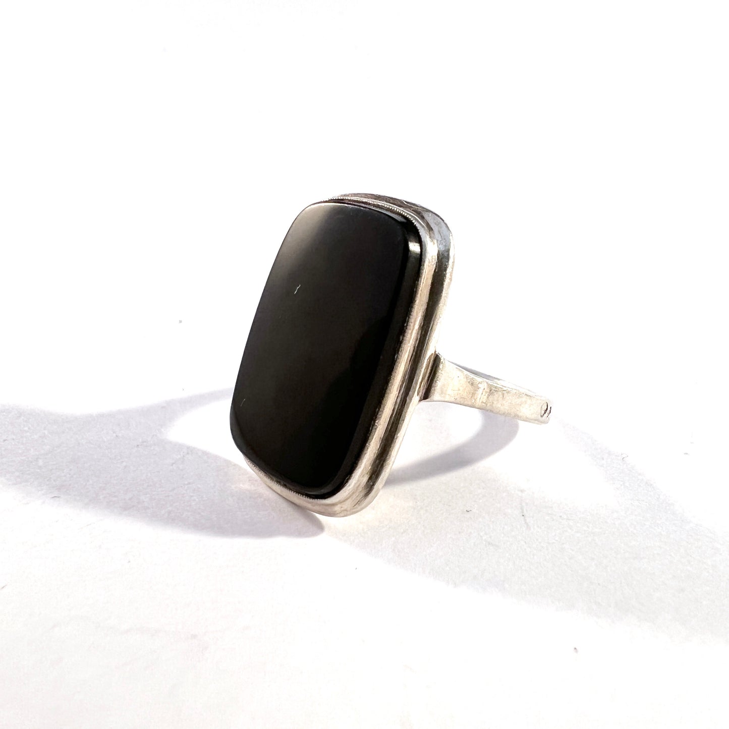 Vintage 1940s. Solid 830 Silver Onyx Signet Ring. Swedish Import.