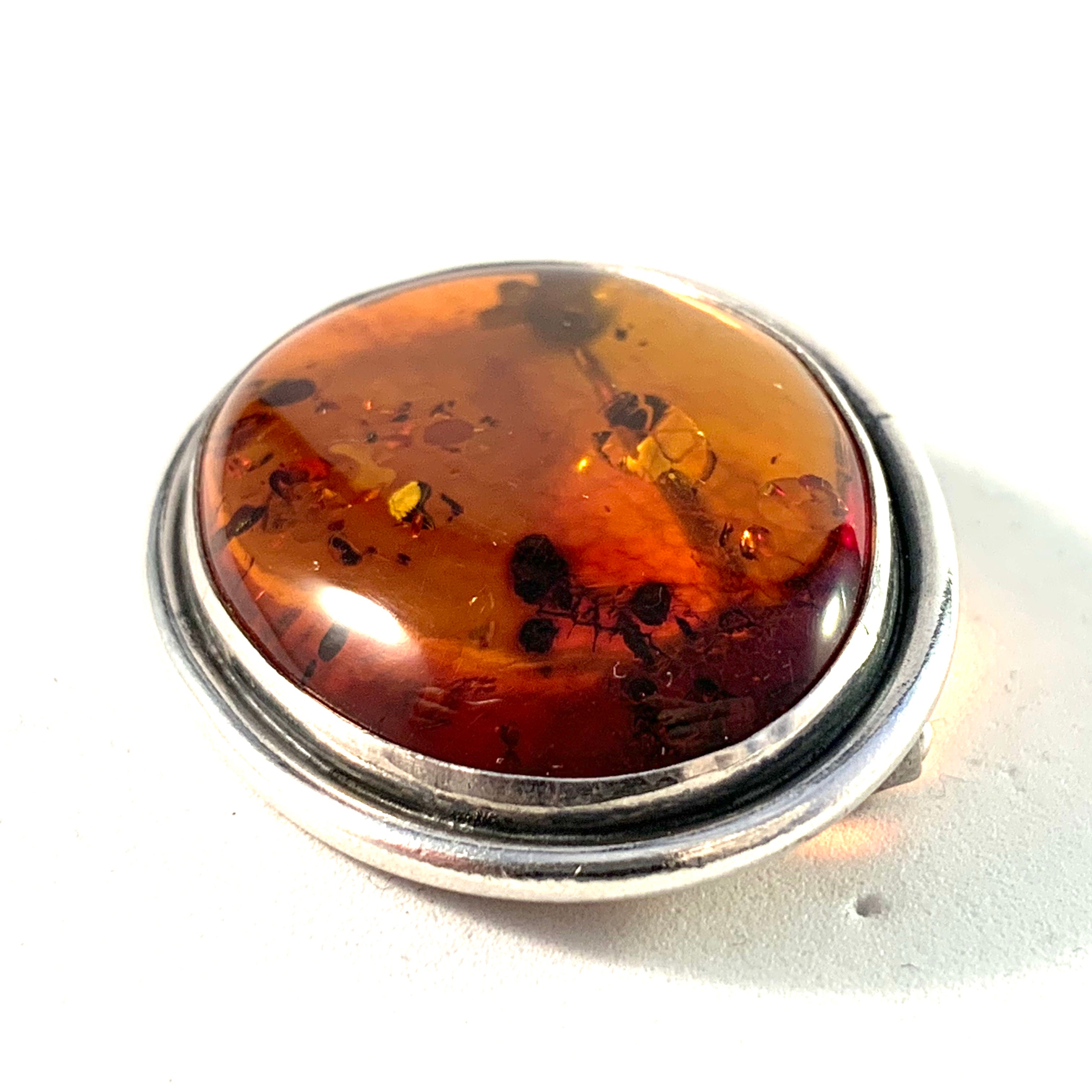 Vintage amber silver brooch. Polish hallmarks. KO/324. popular