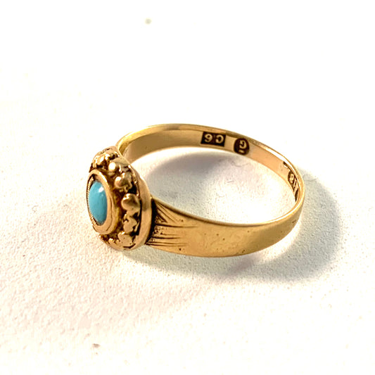 Gothenburg 1881 Antique Victorian 18k Gold Turquoise Ring.