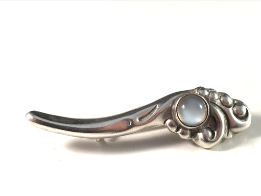 C Hannibal, Copenhagen early 1900s Art Nouveau Skonvirke 830 Silver Moonstone Pin Brooch