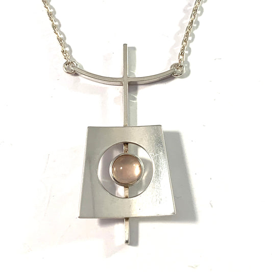 Victor Jansson, Sweden 1970. Sterling Silver Rose Quartz Pendant Necklace