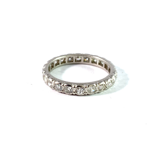 J Petersson, Stockholm 1936. Art Deco Platinum 1.1ctw Diamond Eternity Ring.