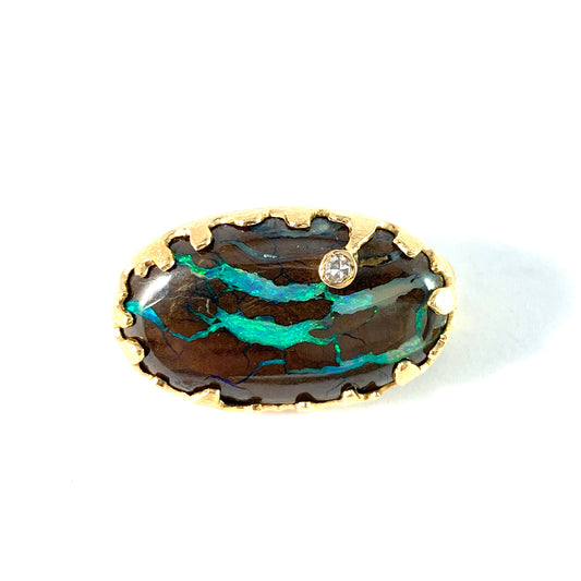 Sengels Guldsmedja, Sweden 1977. Vintage 18k Gold Boulder Opal Diamond Brooch.