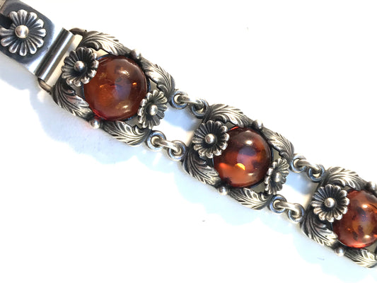 Niels Erik From, Denmark 1950s Mid Century Sterling Silver Amber Bracelet