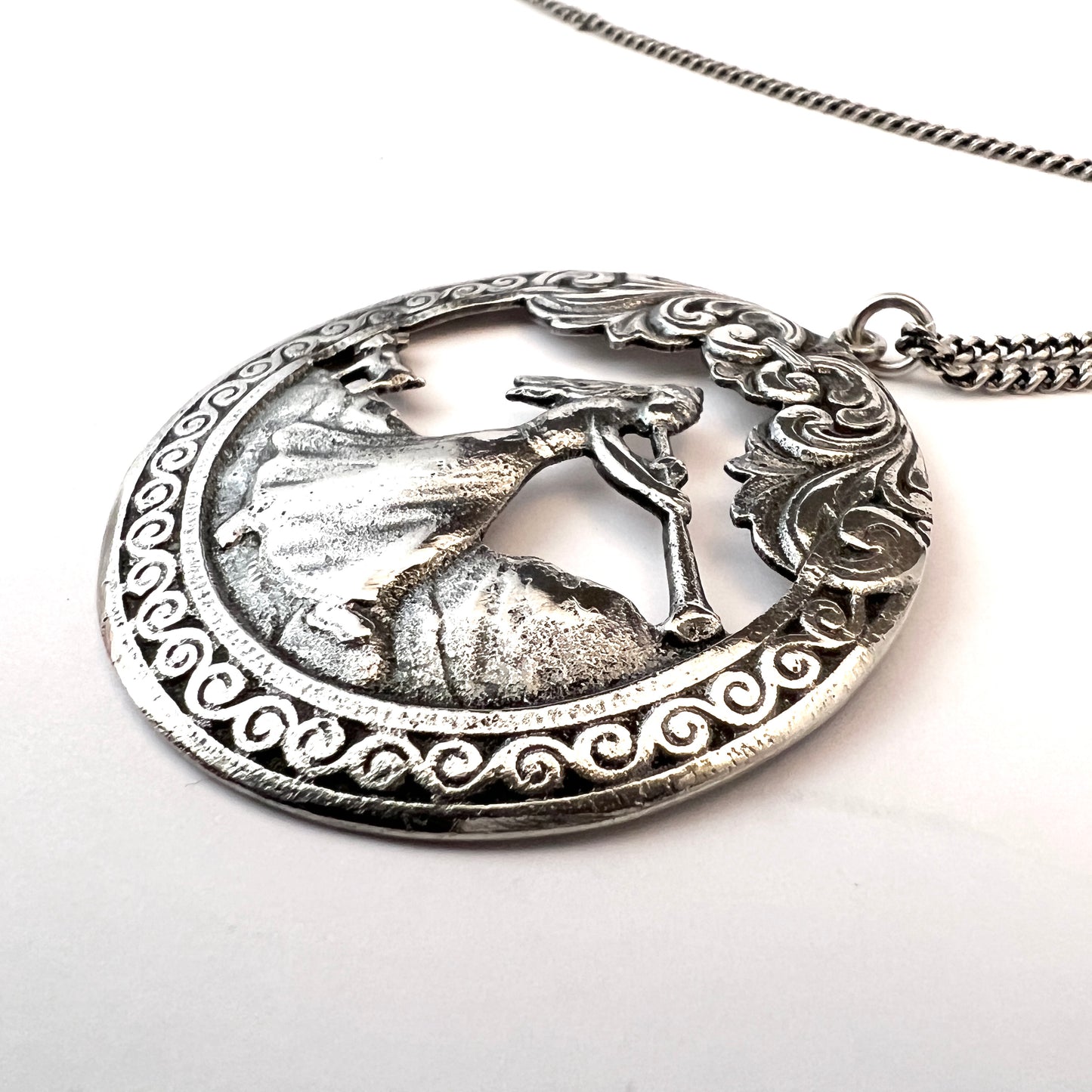 Norway Early 1900s Solid 830 Silver Pendant Necklace.