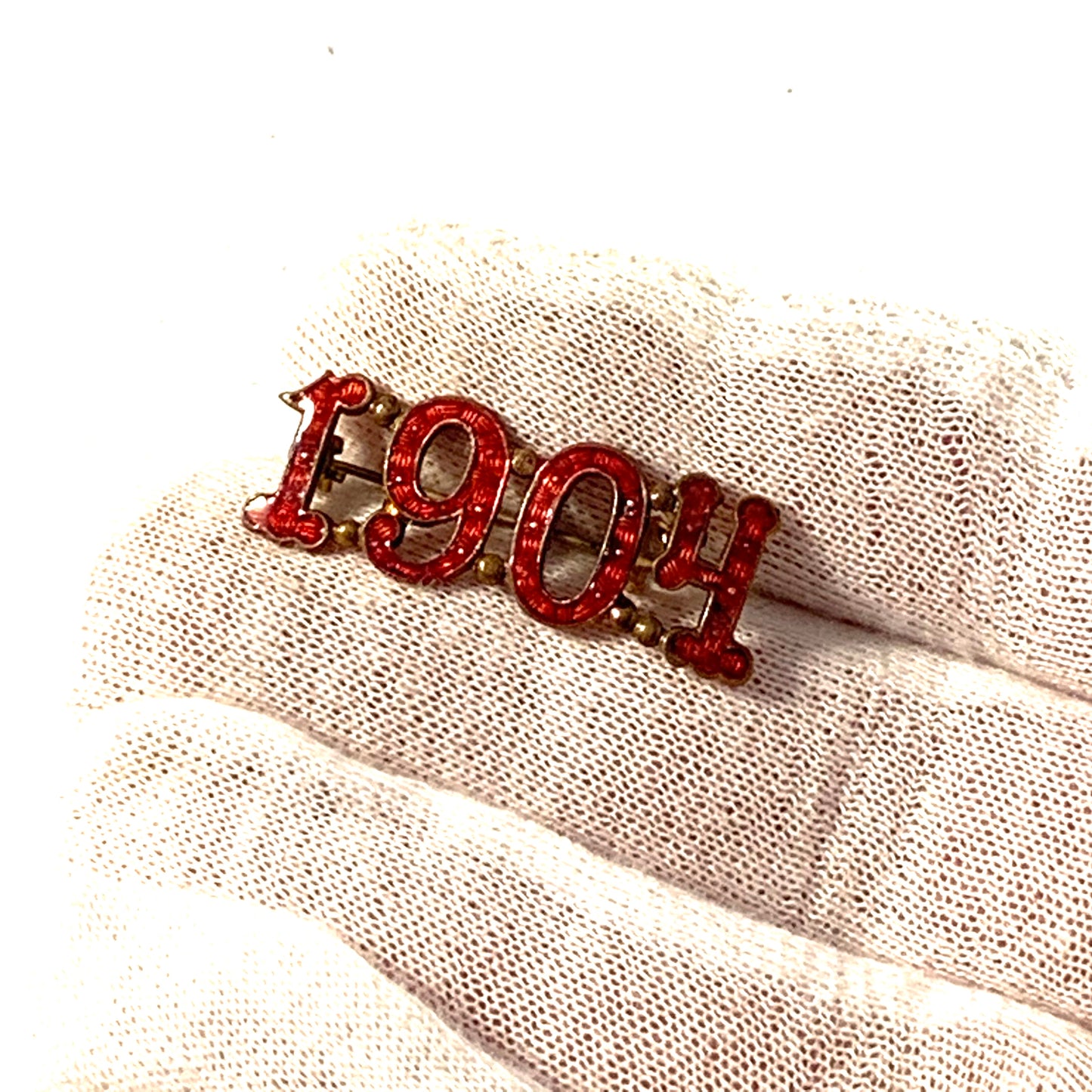 Antique Enamel Yellow Metal Date Brooch Pin. 1904.