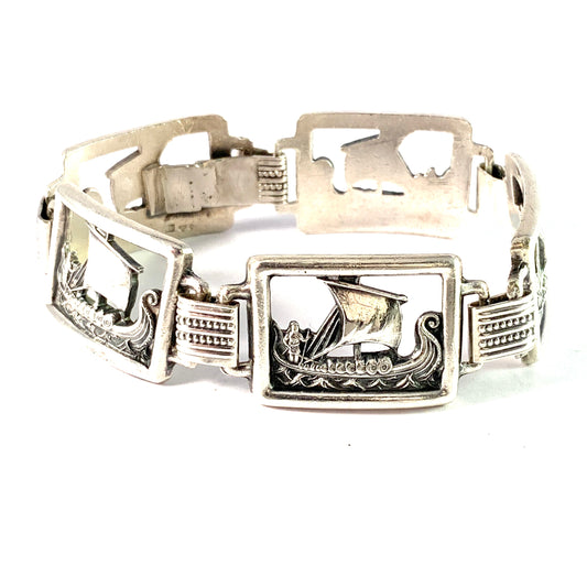 Martin Elmblad, Stockholm 1947. Chunky 2.1oz Sterling Silver Viking Ship Bracelet.