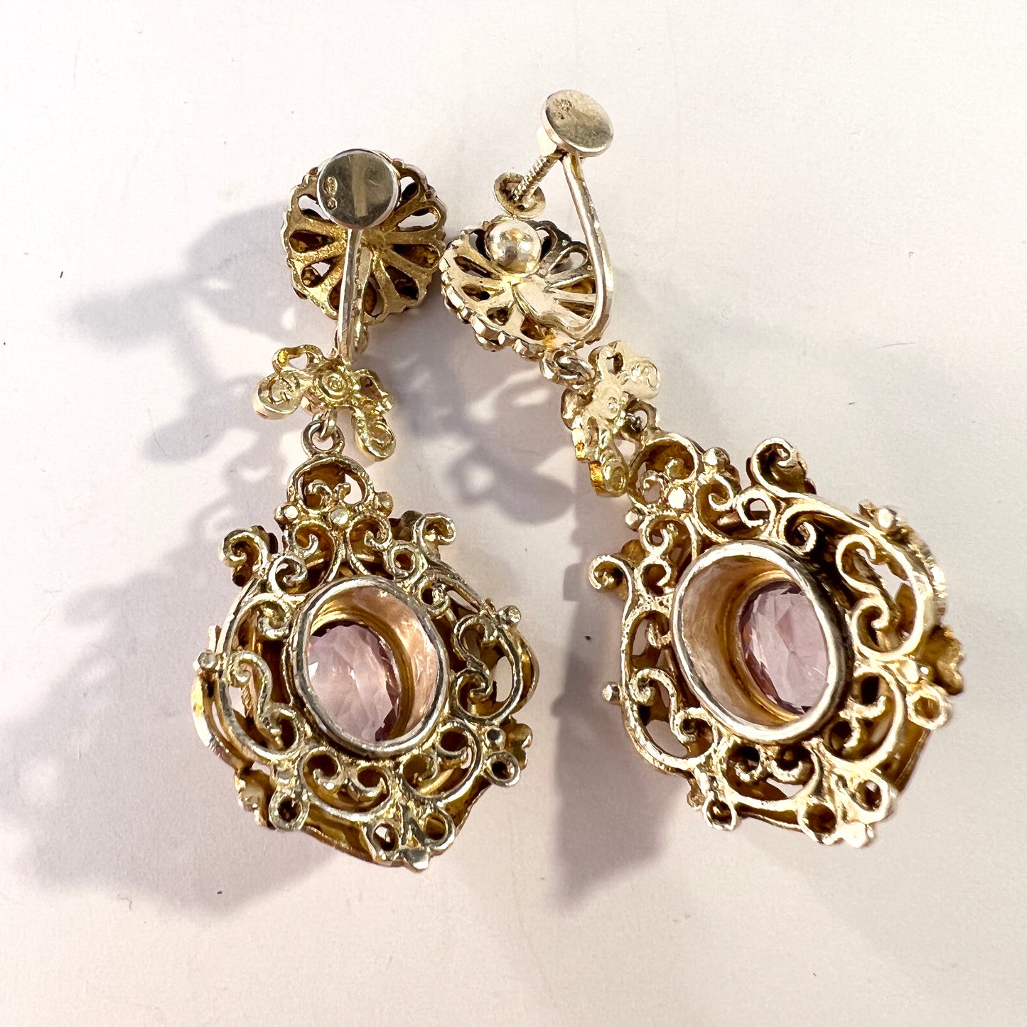 Austria / Hungary early 1900s Sterling Silver Enamel Amethyst Pearl Large Earrings.