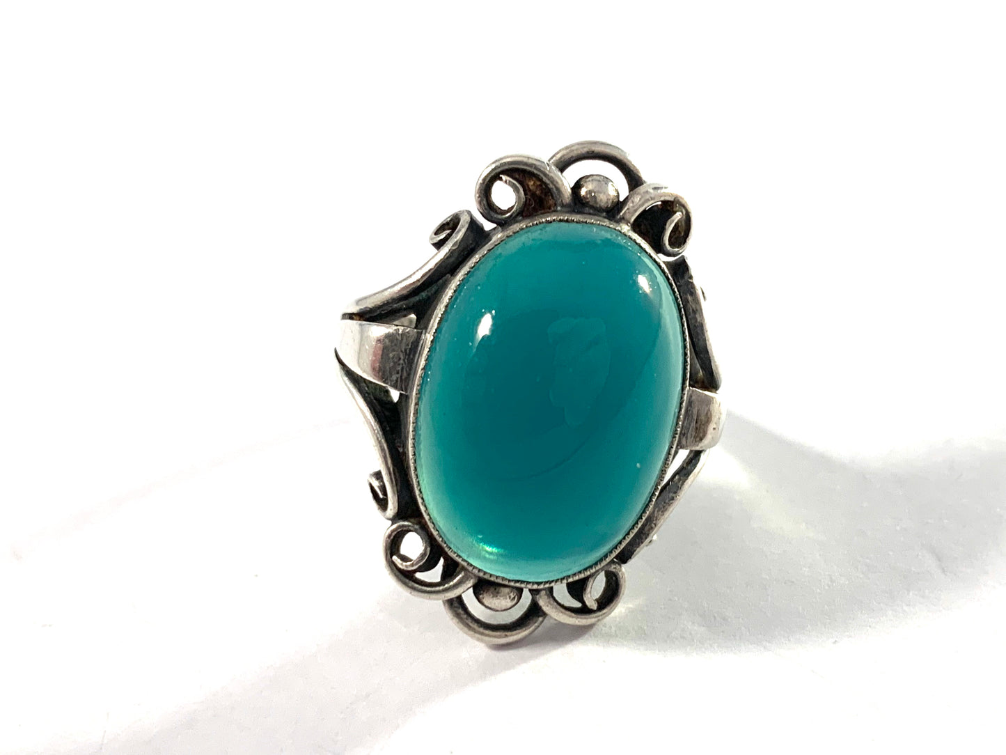 C.A Christensen (1937-1947), Denmark 830 Silver Chalcedony Ring