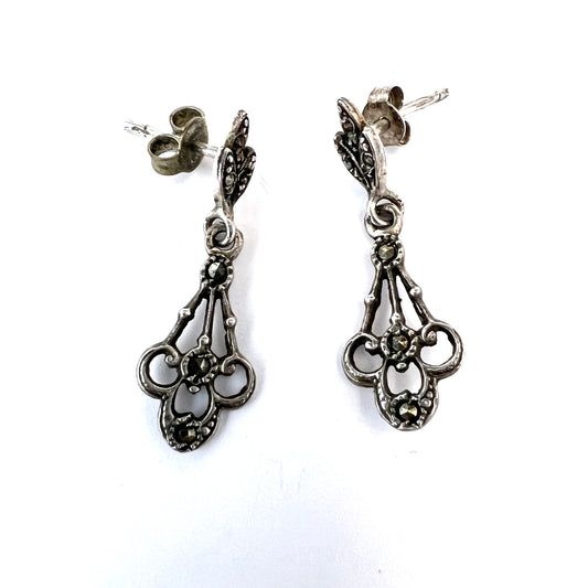 Early 1900s. Solid Silver Marcasite Earrings.