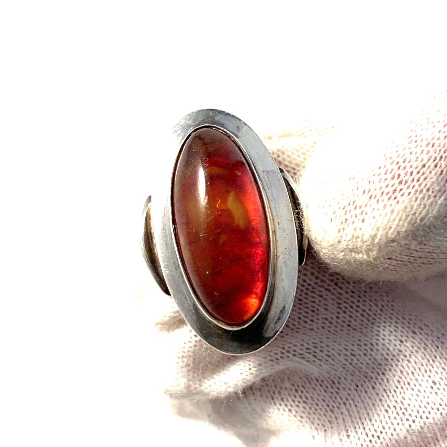 Niels Erik From, Denmark 1950-60s Sterling Silver Amber Ring.