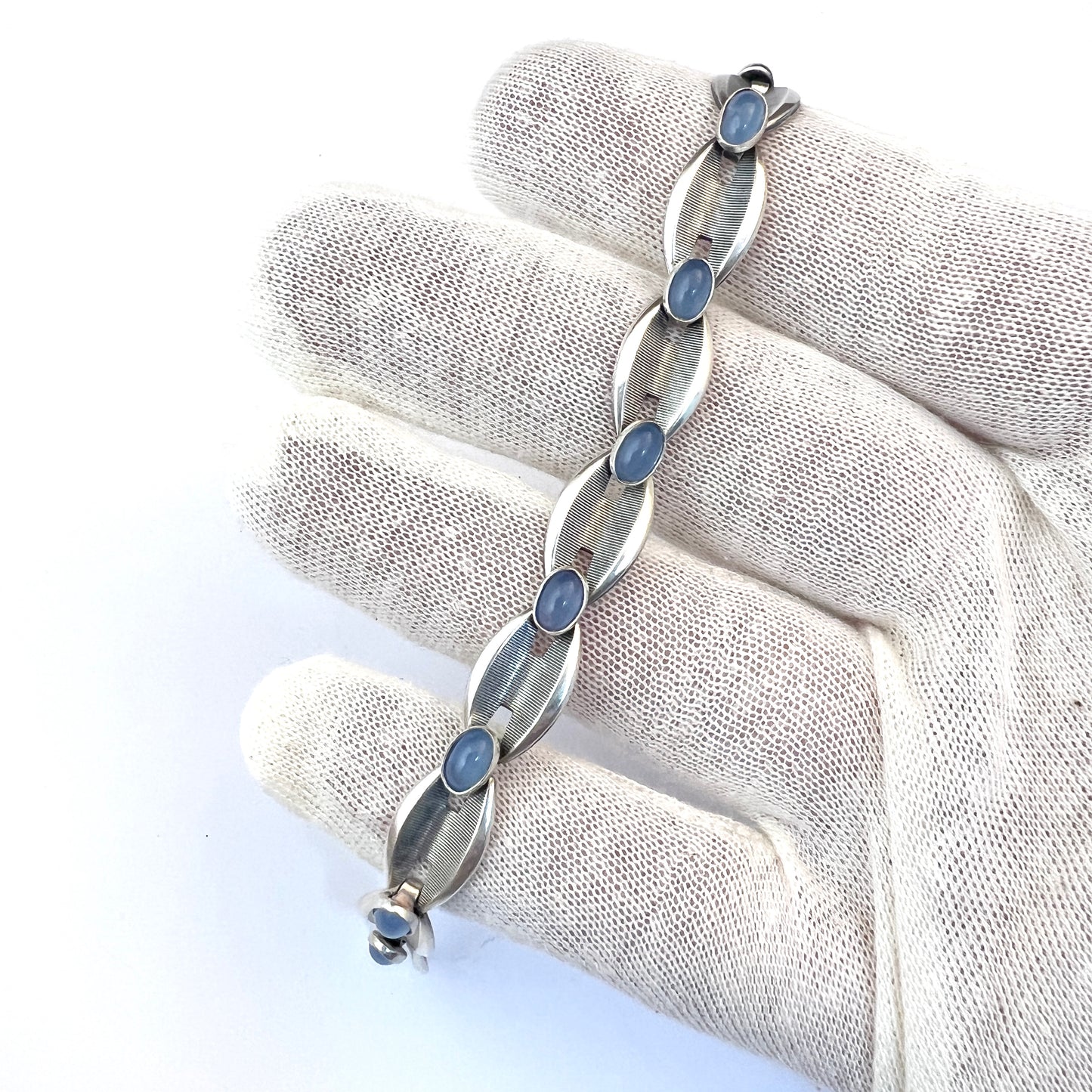 K&L-Kordes Lichtenfels, Germany 1960s Solid 835 Silver Chalcedony Bracelet.