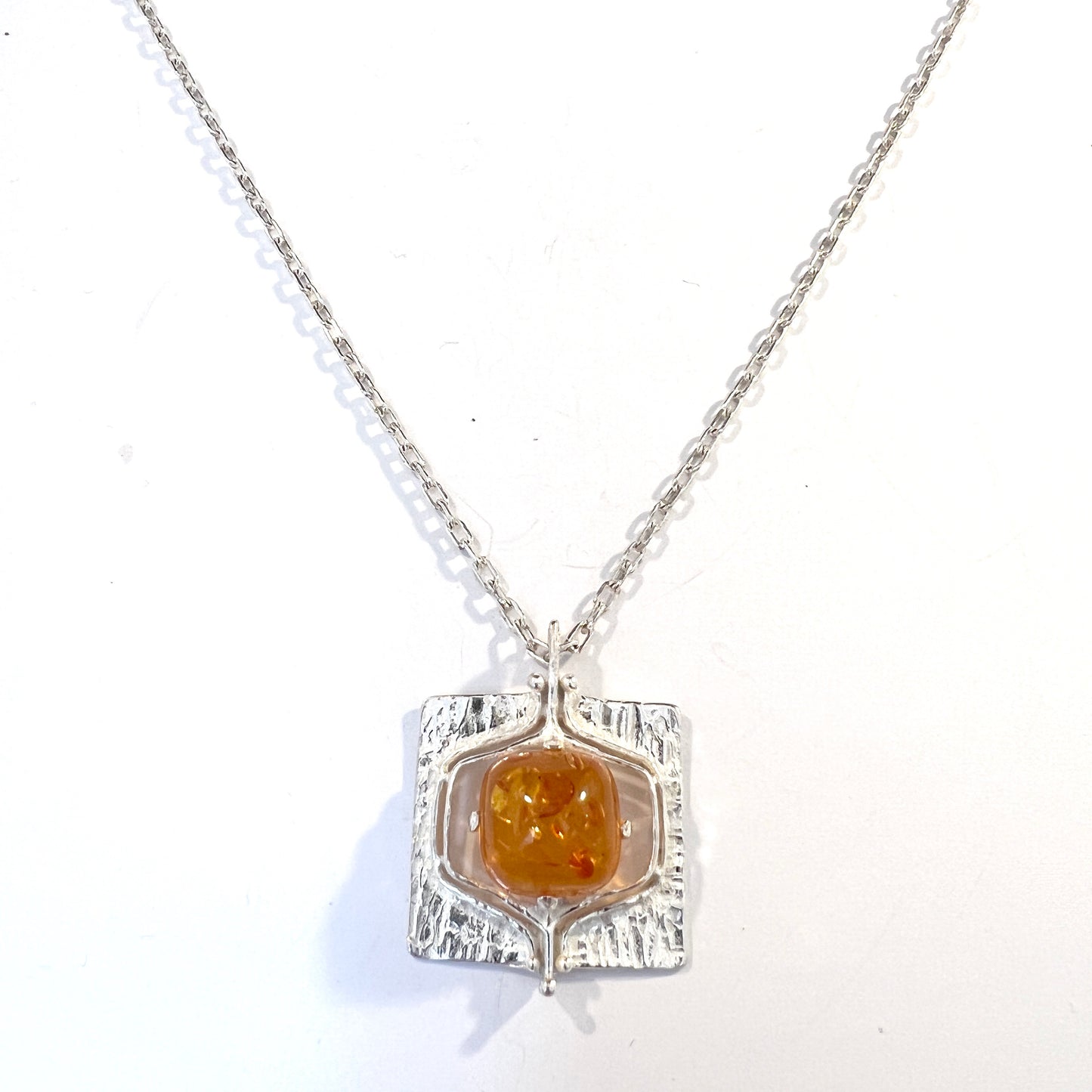TEKA Germany, Vintage 1970s. Sterling Silver Amber Pendant Necklace.