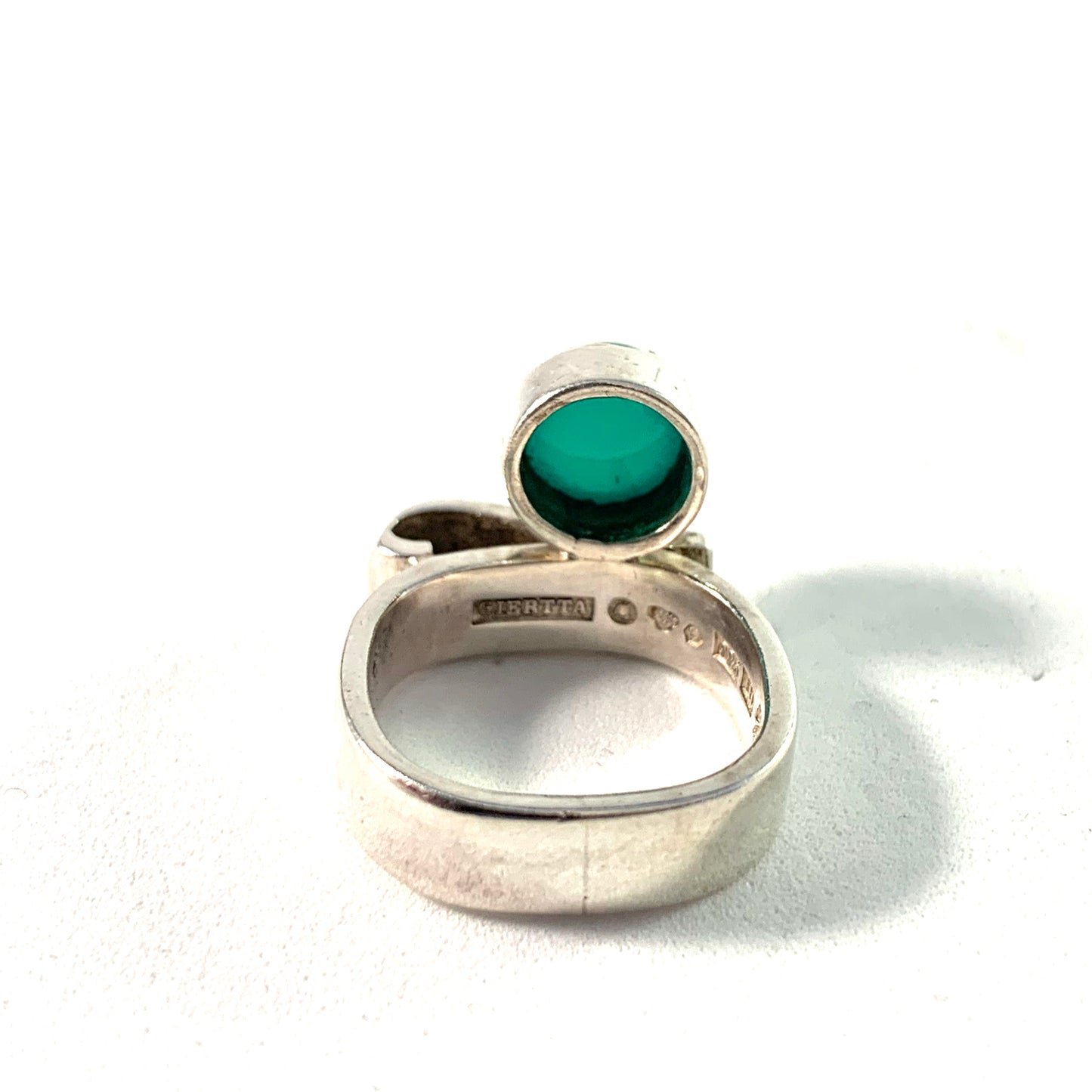 Claes E Giertta, Sweden Vintage Sterling Chrysoprase Ring. Signed