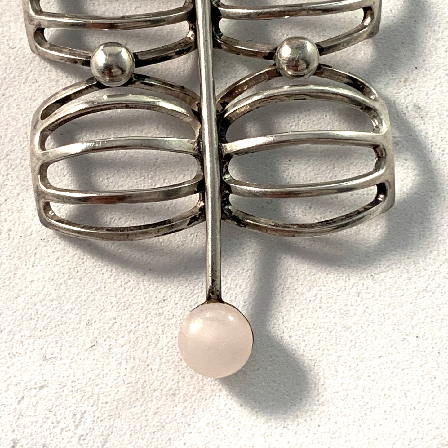 Austria/Germany 1950-60s Mid Century Modern Silver Moonstone Pendant Necklace.