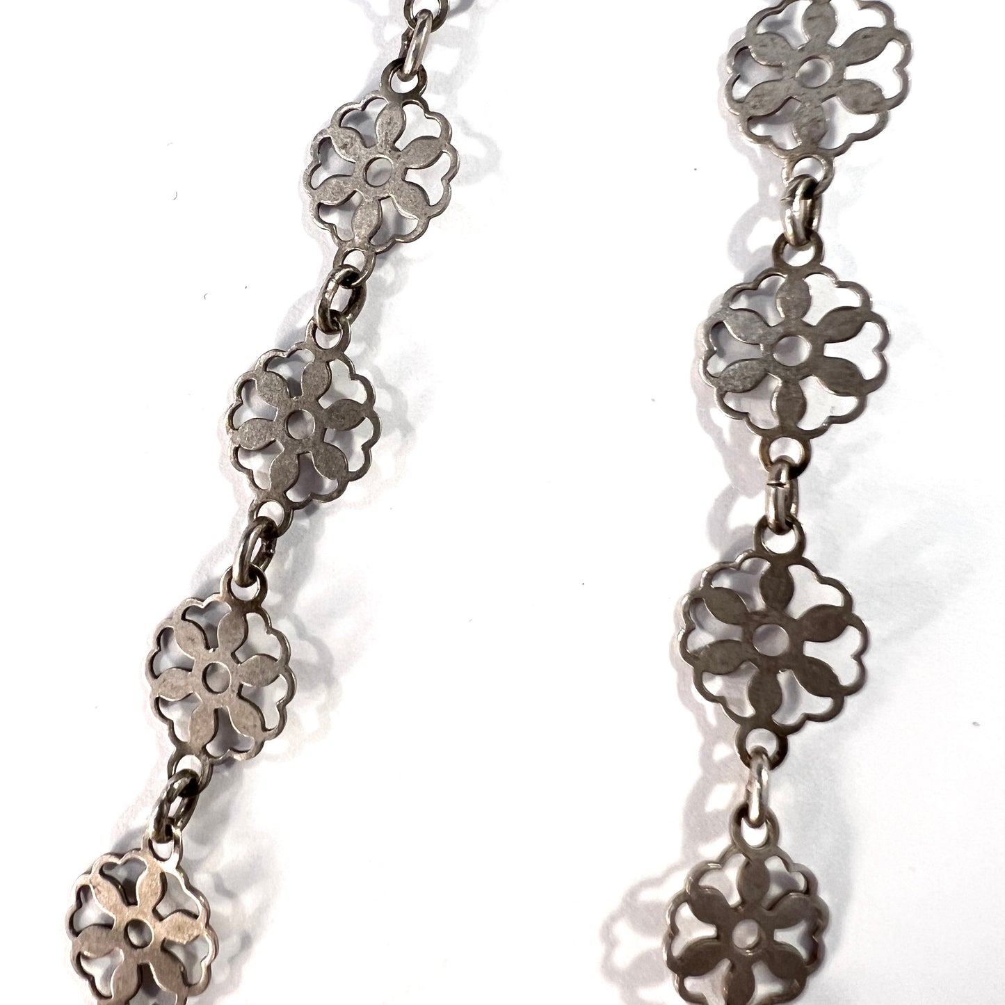Sweden. Antique Solid Silver 60 inch Longuard Chain Necklace.