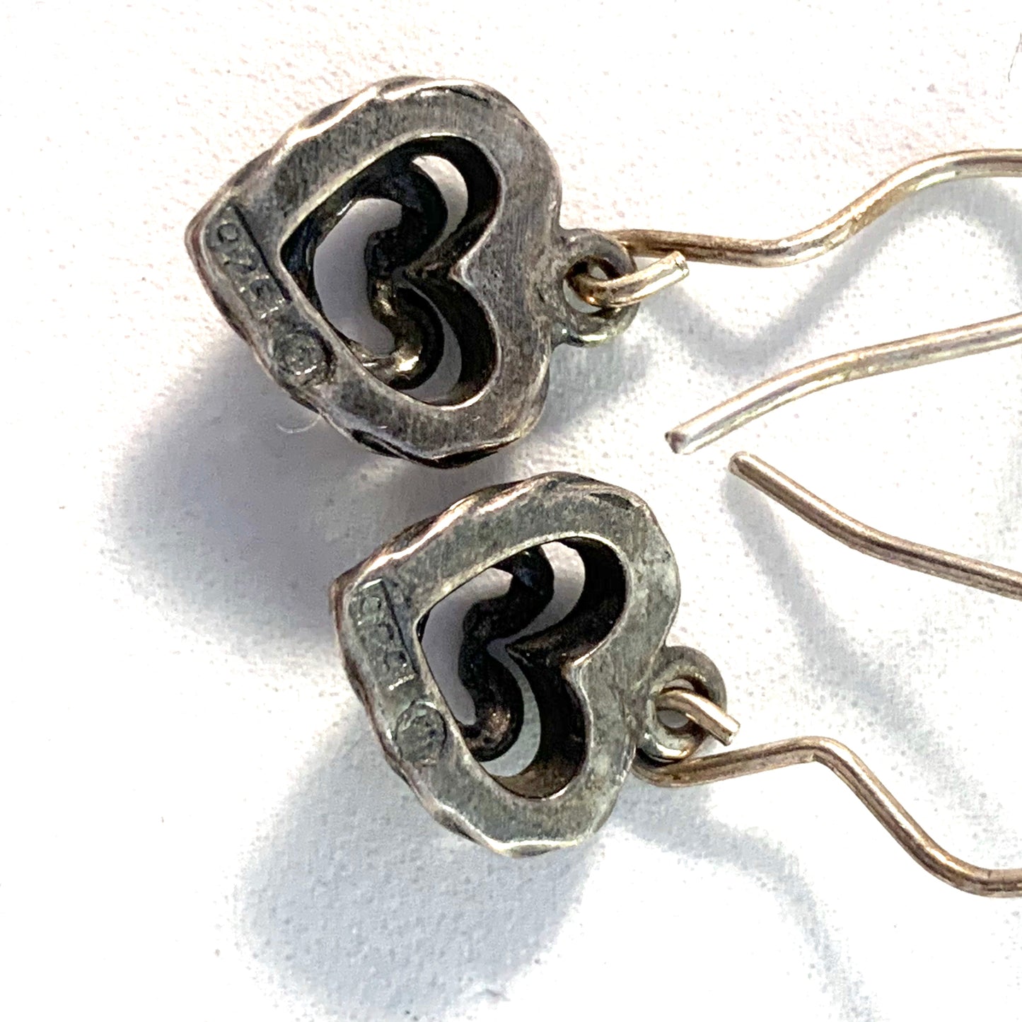 Kalevala Koru, Finland Vintage Sterling Heart Earrings.