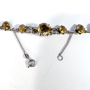 Maker HJ Germany/Denmark c year 1900. Antique 830 Silver Citrine Riviere Necklace.