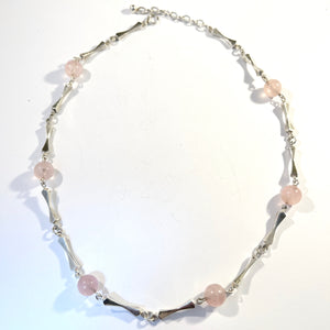 Sweden c 1960s. Vintage Solid Silver Rose Quartz Necklace.