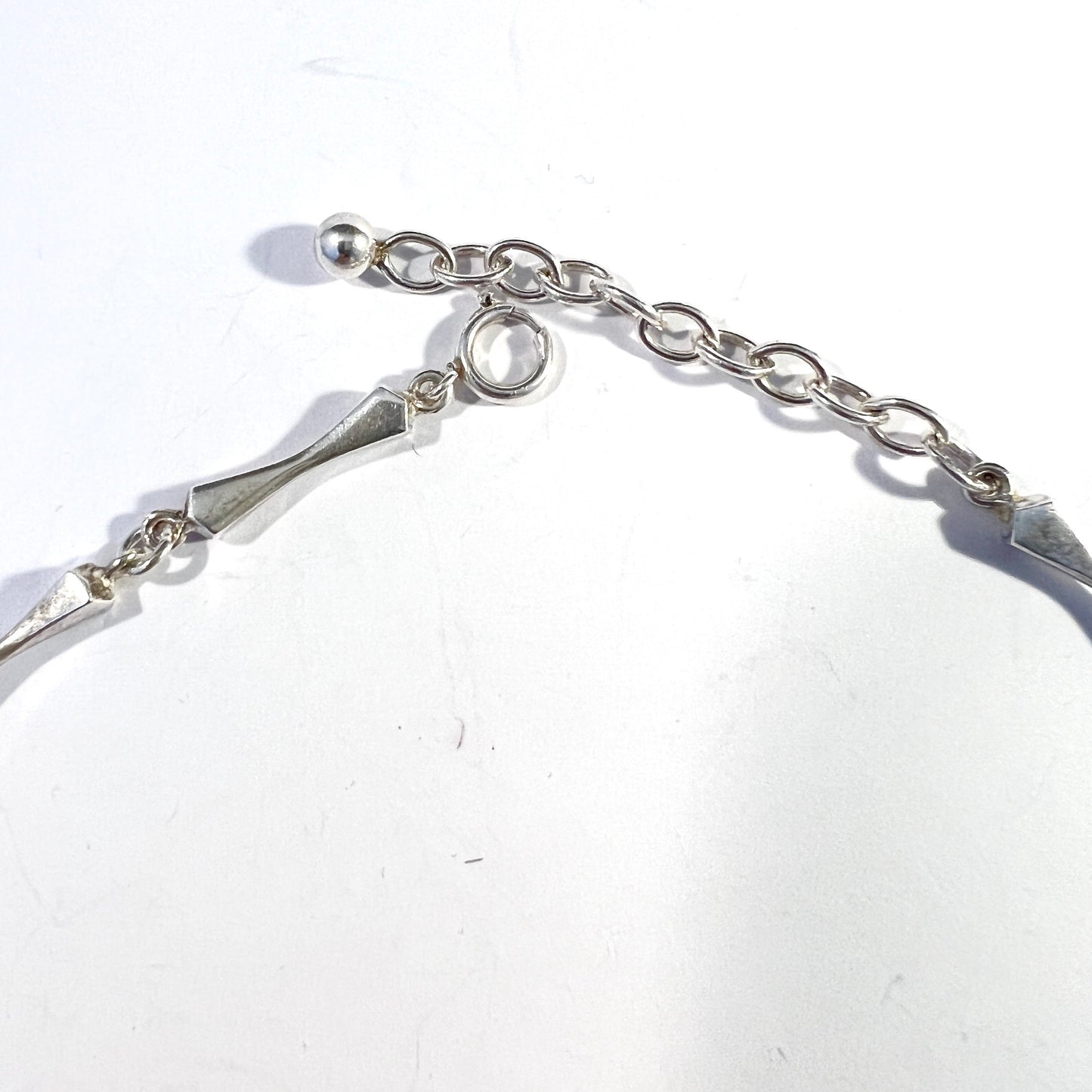 Sweden c 1960s. Vintage Solid Silver Rose Quartz Necklace.