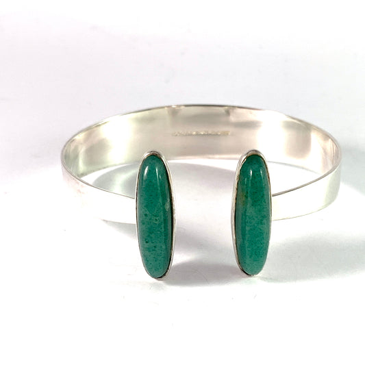 Elis Kauppi,  Kupittaan Kulta Finland 1960s Sterling Silver Aventurine Modernist Cuff Bracelet.