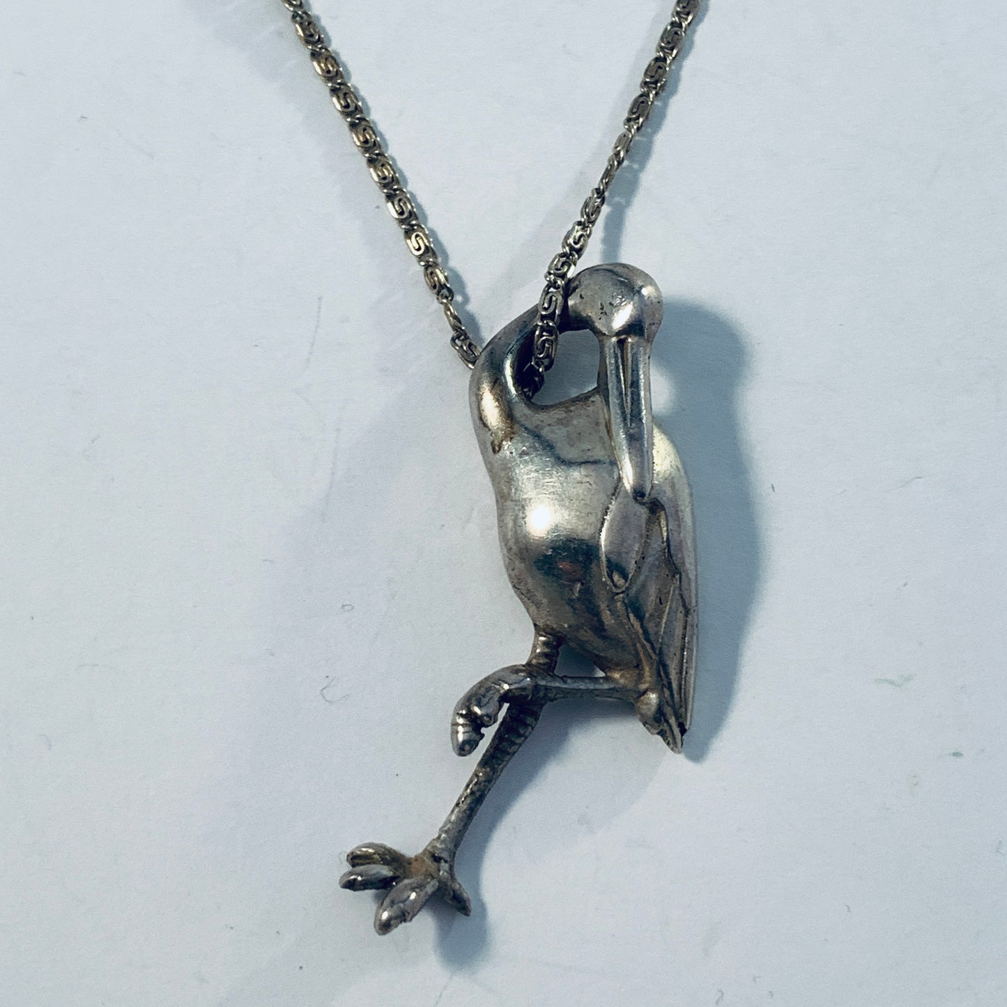 WG Jonsson, Stockholm 1950. Solid Silver Bird Pendant Necklace.