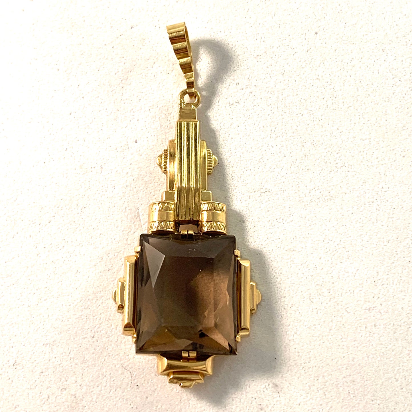 Art Deco 1930s 18k Gold Smoky Quartz Pendant.