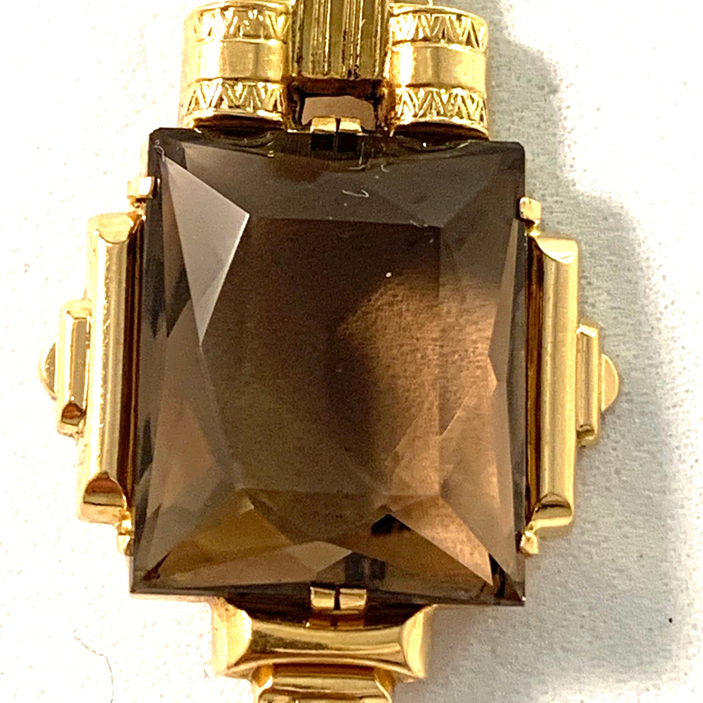 Art Deco 1930s 18k Gold Smoky Quartz Pendant.