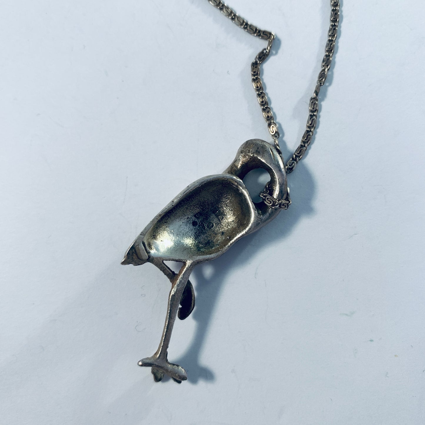 WG Jonsson, Stockholm 1950. Solid Silver Bird Pendant Necklace.