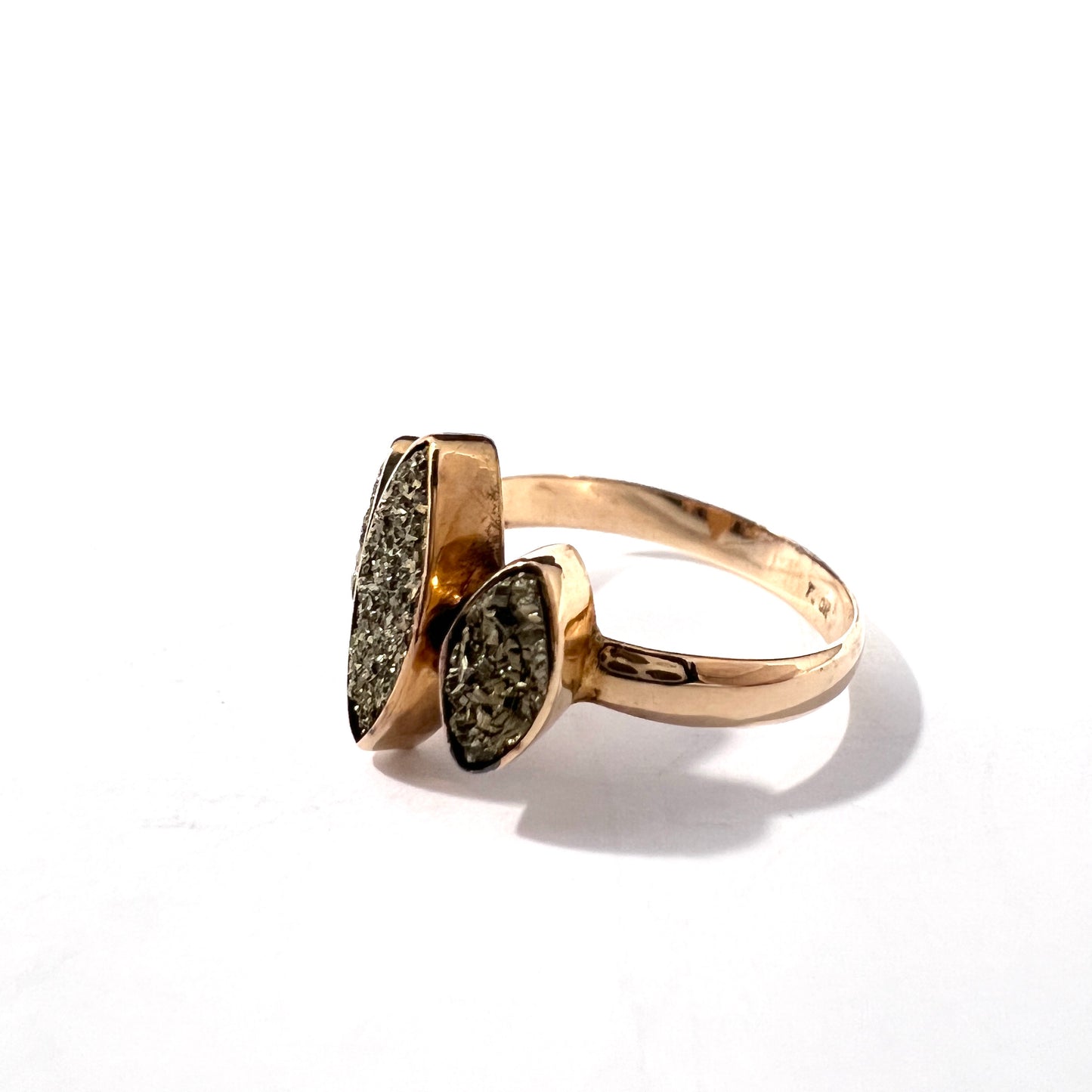 Antique Early 1900s 10k Gold Pyrite Ring. Maker FJ