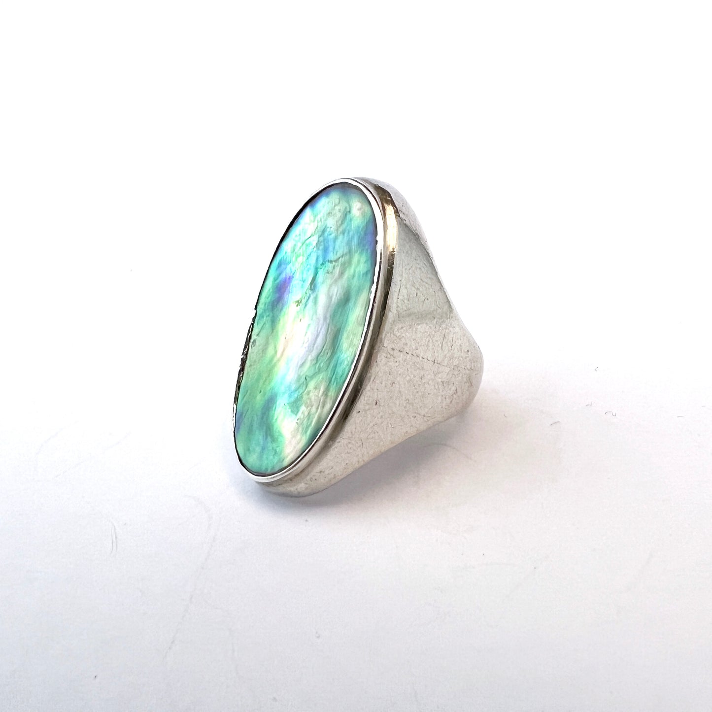 Palle Bisgaard, Denmark 1960s Vintage Bold Sterling Silver Abalone Ring.