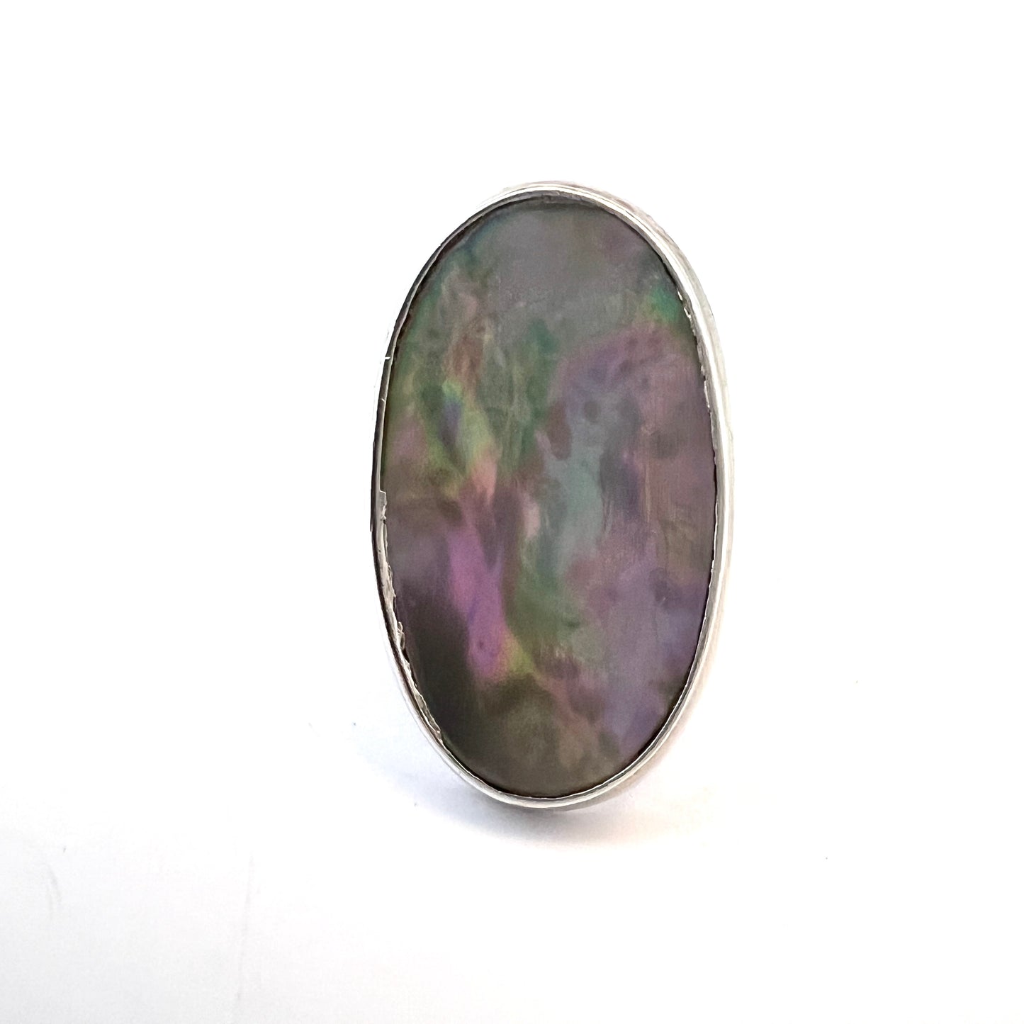 Palle Bisgaard, Denmark 1960s Vintage Bold Sterling Silver Abalone Ring.