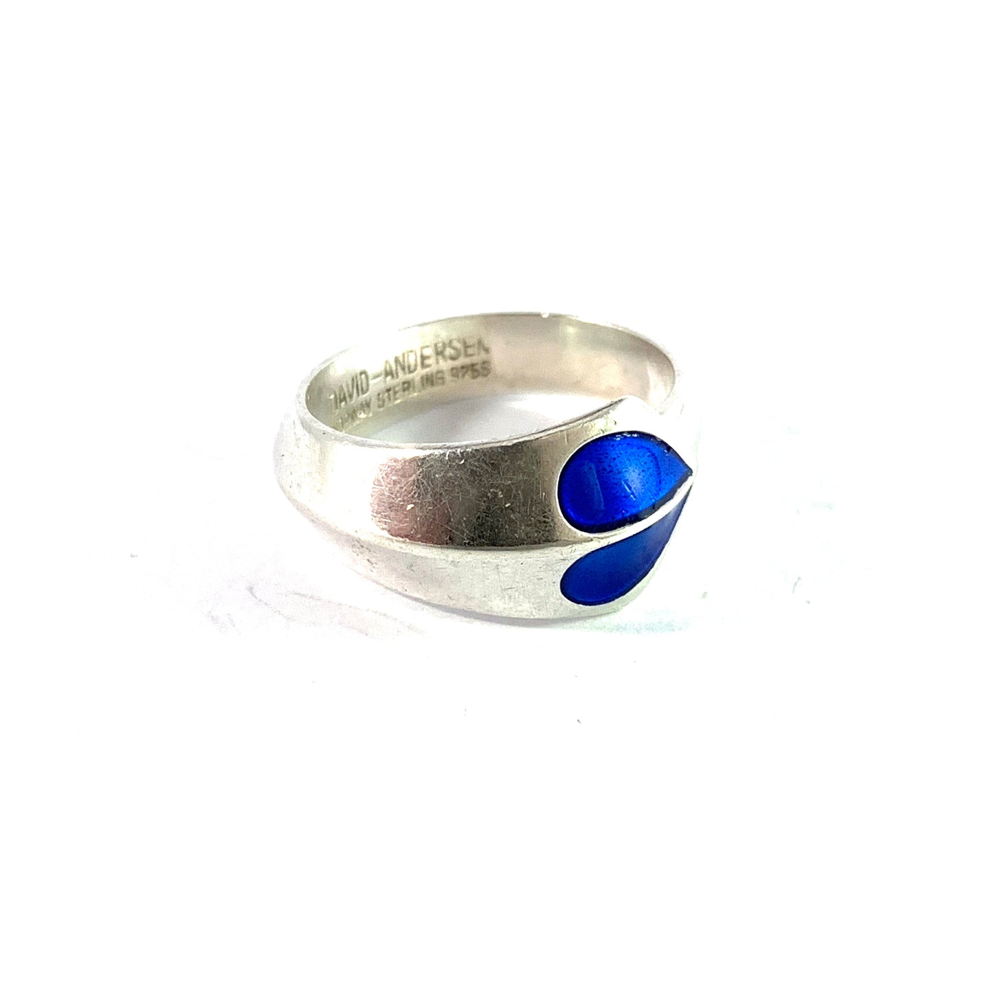 David-Andersen. Norway. Vintage Sterling Silver Blue Enamel Adjustable Size Ring.