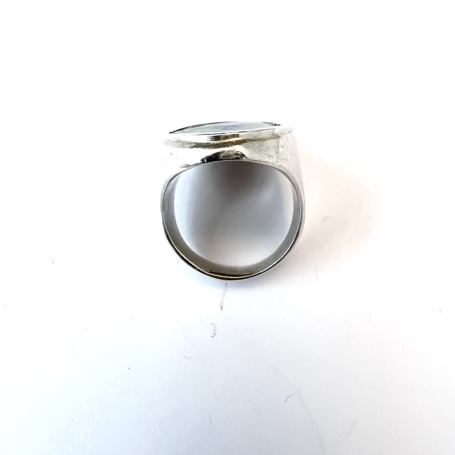 Palle Bisgaard, Denmark 1960s Vintage Bold Sterling Silver Abalone Ring.